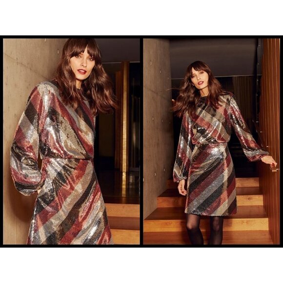 💕TED BAKER💕 Jocasta Striped Sequin Mini Dress - Picture 2 of 15